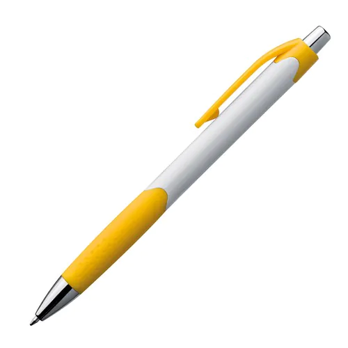 Plastic ball pen with white shaft and rubber grip zone Plastic ball pen with white shaft and rubber grip zone