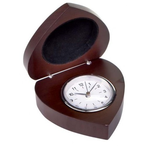 CLOCK IN WOOD HEART-SHAPED CASE
