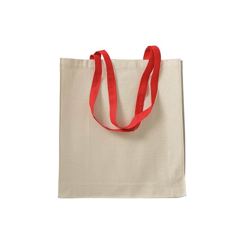 Shopper avec soufflet en coton naturel 220g/m2, anses longues colorées Shopper avec soufflet en coton naturel 220g/m2, anses longues colorées