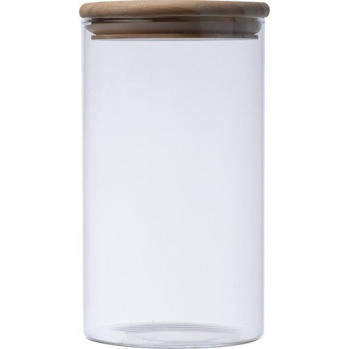 Borosilicate glass jar with pine wood lid, 1000 ml Borosilicate glass jar with pine wood lid, 1000 ml