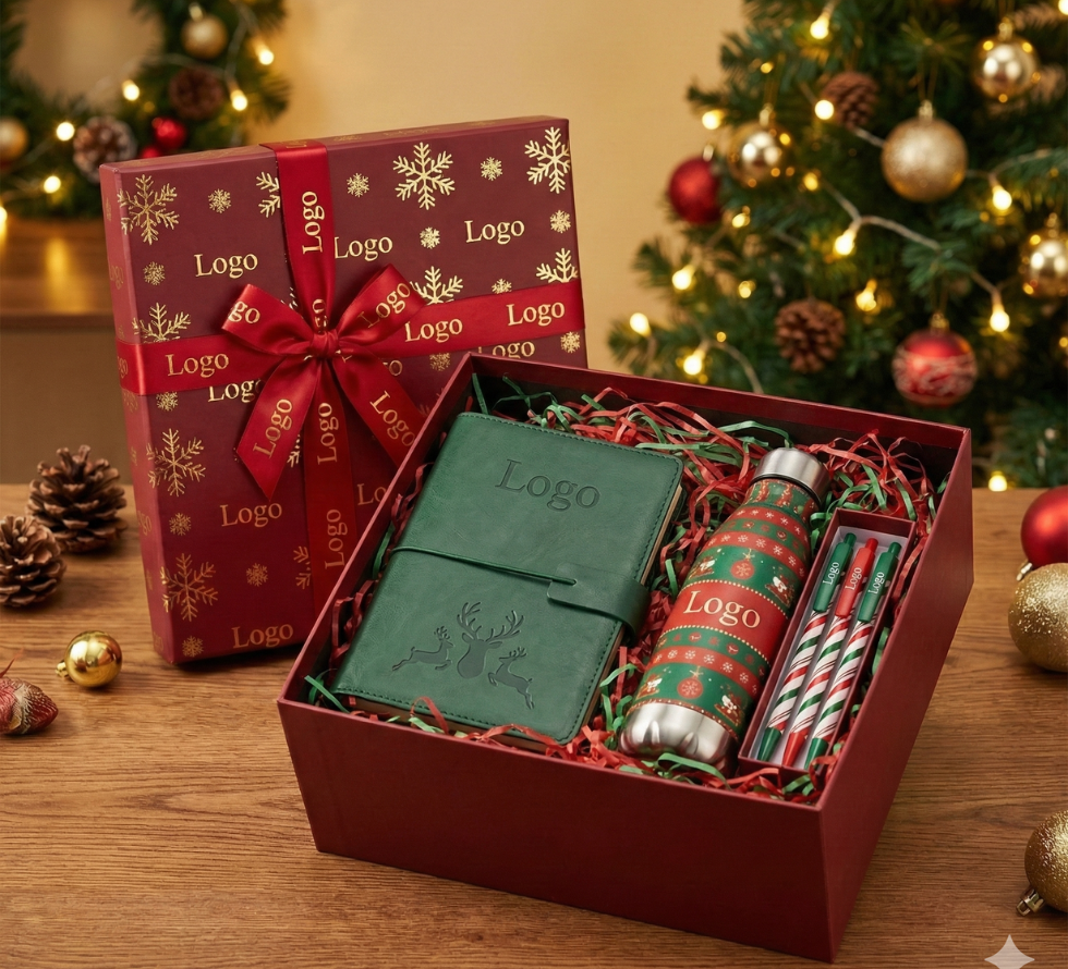 weihnachts-geschenkbox-mit-logodruck-notizbuch-flasche-set