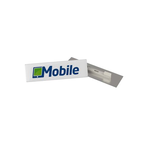 Badge Megan Metal, Rectangular, 74 x 20 mm, Needle, Doming in full color Badge Megan Metal, Rectangular, 74 x 20 mm, Needle, Doming in full color