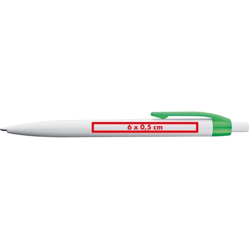 White plastic ball pen with coloured clip White plastic ball pen with coloured clip