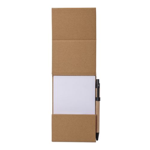 Notepad with bamboo cover (70 sheets), sticky notes, ballpen and phone holder.