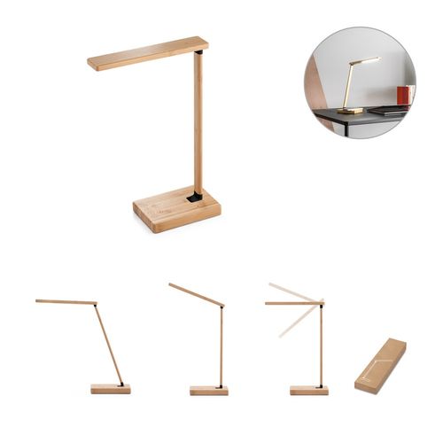 MOREY. Inklapbare bureaulamp met 15W supersnelle draadloos oplader in bamboe MOREY. Inklapbare bureaulamp met 15W supersnelle draadloos oplader in bamboe