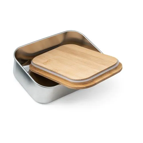 SHINO. Lunch Box. Stainless steel lunch box with bamboo lid SHINO. Lunch Box. Stainless steel lunch box with bamboo lid
