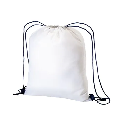 210T white polyester backpack with choke closure and colored cords 210T white polyester backpack with choke closure and colored cords