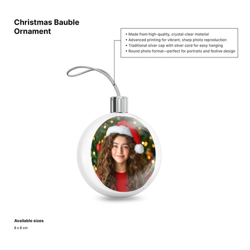 Boule de Noël Photo Personnalisée – Cristalline, Pleine Couleur