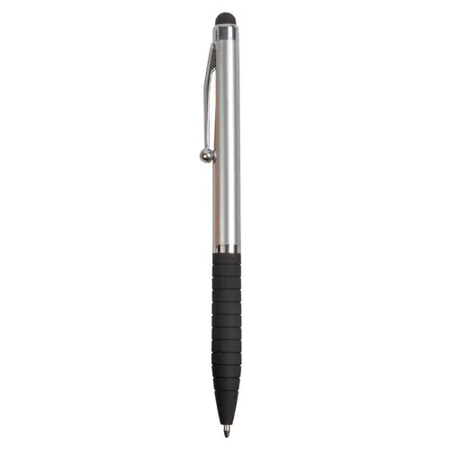 Plastic twist pen with rubberised grip and touchscreen rubber tip