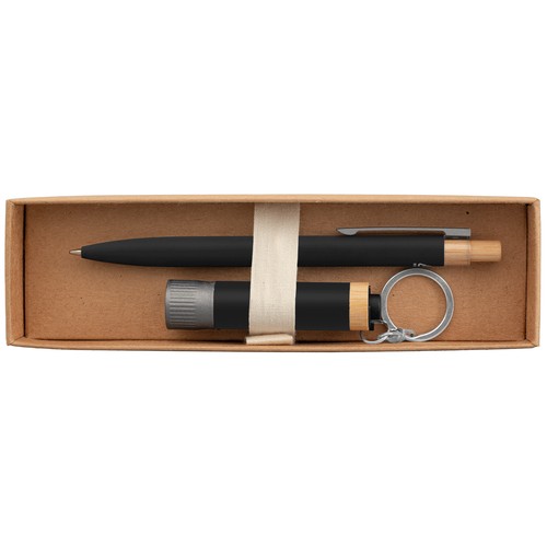 Reborn Recycled Aluminium Bamboo Accented Pen & Torch Gift Set – Laser