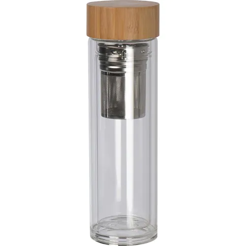 420 ml dubbelwandige glazen fles met bamboo deksel 420 ml dubbelwandige glazen fles met bamboo deksel