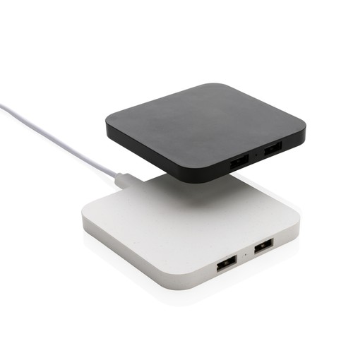 10W Wireless Charger aus RSC recycl. Kunststoff mit Dual-USB 10W Wireless Charger aus RSC recycl. Kunststoff mit Dual-USB