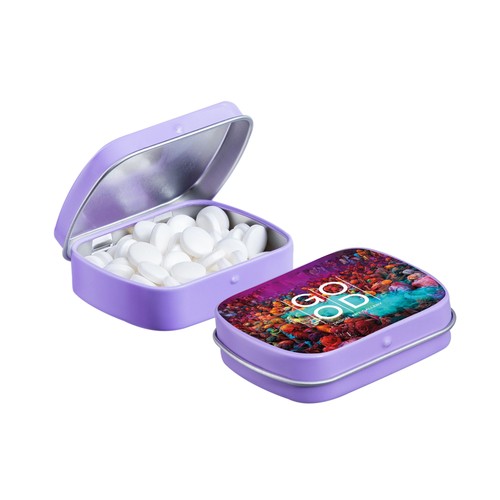 Mini scharnierblikje gevuld met snoep
