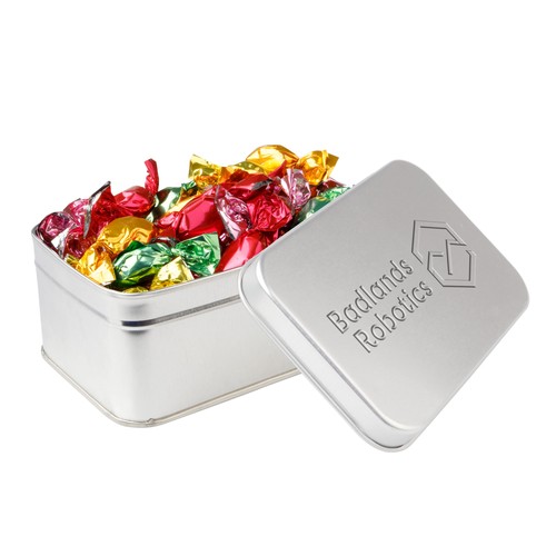 Square tin with embossing