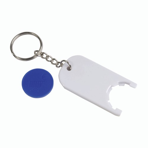 Plastic key ring with shopping trolley token