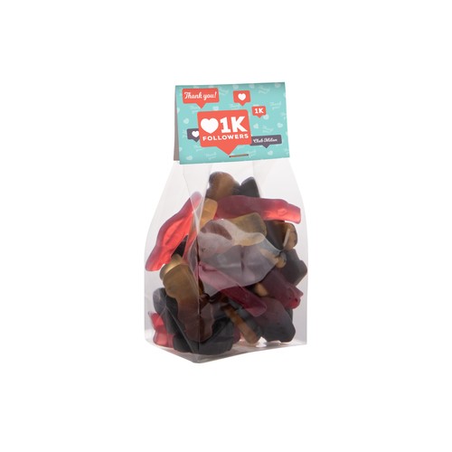 Blokzakje met kopkaartje en 150 gram snoep Blokzakje met kopkaartje en 150 gram snoep