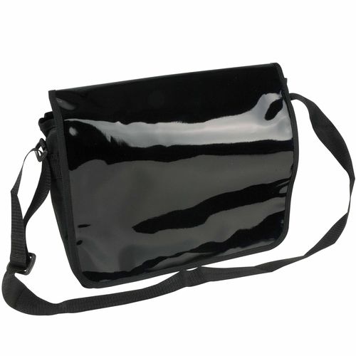 600D polyester book bag with adjustable shoulder strap and shiny PVC flap
