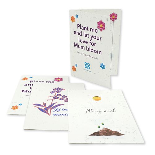 Biglietto d'auguri A4 piegato in A5 in carta semi da 200gr - pers. Fronte/retro Biglietto d'auguri A4 piegato in A5 in carta semi da 200gr - pers. Fronte/retro