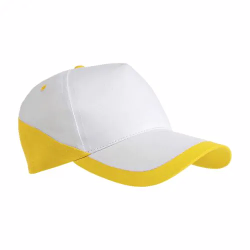 Casquette en coton, 5 panneaux , base blanche et bordures colorées, fermeture velcro Casquette en coton, 5 panneaux , base blanche et bordures colorées, fermeture velcro