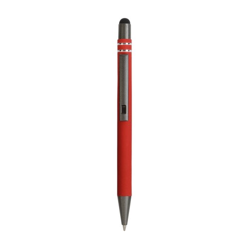 Penna a scatto in alluminio gommato con decorazione a 2 anelli e particolari bruniti con t