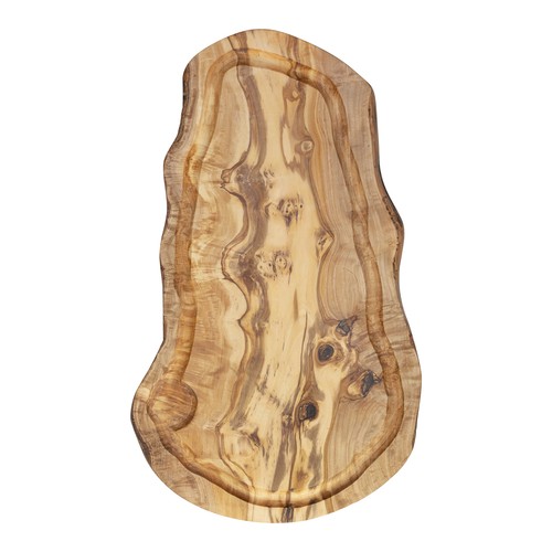 Tabla ovalada de madera de olivo con canaleta aprox. 45x20 cm
