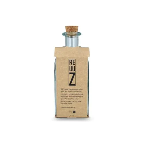 InSideOut Square Recycled Glass Water Bottle ReuuZ with Cork Stopper 1L