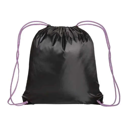 Black 210T polyester backpack with drawstring closure, reinforced black corners Black 210T polyester backpack with drawstring closure, reinforced black corners