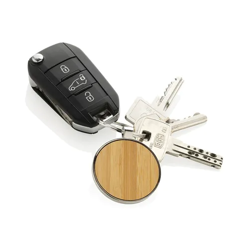RCS recycled zinc alloy round keychain with bamboo RCS recycled zinc alloy round keychain with bamboo