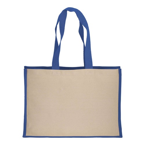 280 g/m2 cotton shopping bag with jute details, long handles and gusset
