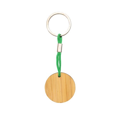 Bamboo keychain with cord and metal ring