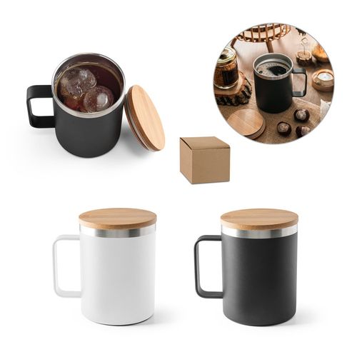 LAUDA. Mug in 90% recycled stainless steel with bamboo lid 420 mL LAUDA. Mug in 90% recycled stainless steel with bamboo lid 420 mL
