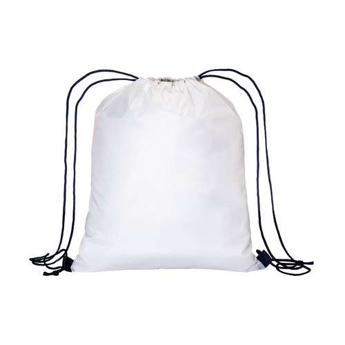 210T white polyester backpack with choke closure and colored cords 210T white polyester backpack with choke closure and colored cords