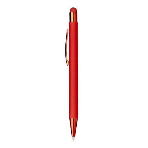 Penna a scatto in alluminio gommato. Clip e particolari metallizzati in tinta