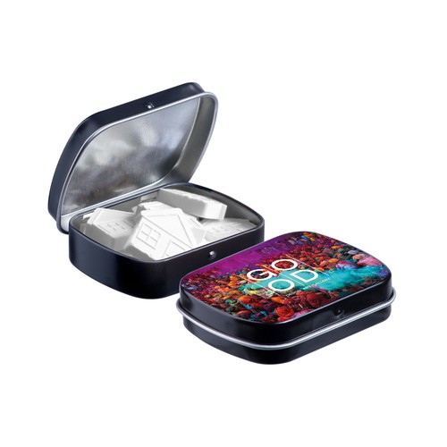 Mini hinged tin with shape mints Mini hinged tin with shape mints