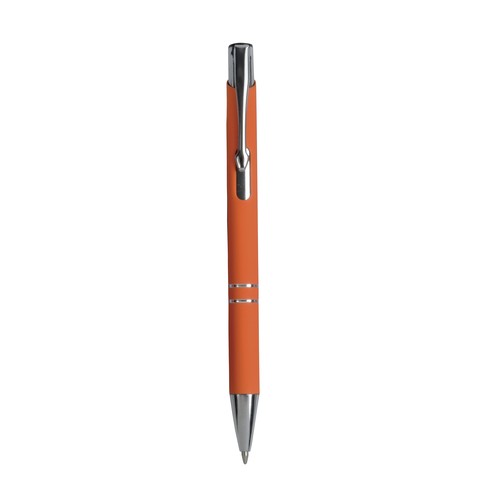 Penna a scatto in alluminio gommato con decorazione a 2 anelli e particolari cromati Penna a scatto in alluminio gommato con decorazione a 2 anelli e particolari cromati