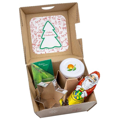 Gift-set Xmas - Spruce seed stick, star baking cups, a jarOrange marmalade and chocolate Santa Claus Gift-set Xmas - Spruce seed stick, star baking cups, a jarOrange marmalade and chocolate Santa Claus