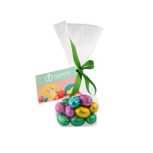 Block bag of Easter eggs with ribbon and card Block bag of Easter eggs with ribbon and card
