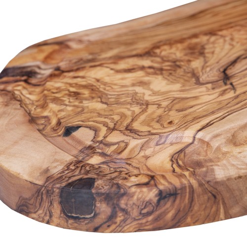 Tabla ovalada de madera de olivo con canaleta aprox. 40x17 cm