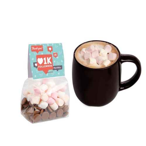 Blokzakje met kopkaartje en warme chocolademelkmix Blokzakje met kopkaartje en warme chocolademelkmix