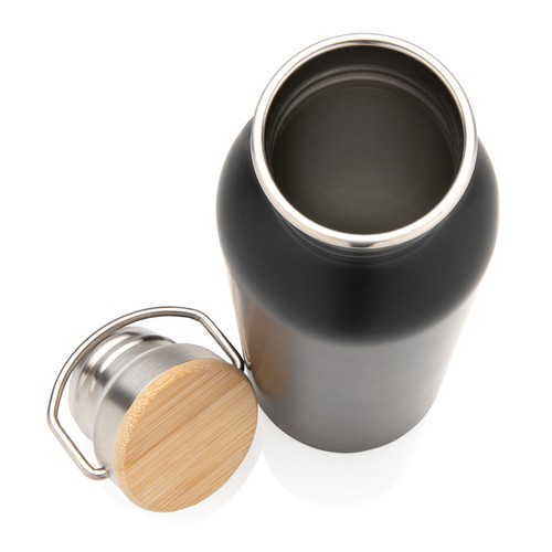 Bouteille en acier inoxydable avec couvercle en bambou