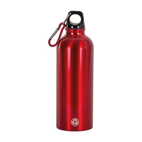 Botella de aluminio reciclado (500 ml), con tapón de plástico y mosquetón Botella de aluminio reciclado (500 ml), con tapón de plástico y mosquetón