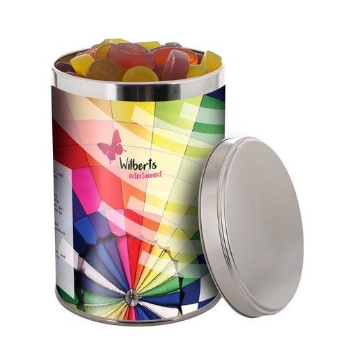 Large tin 1.3 liters, filled with candy