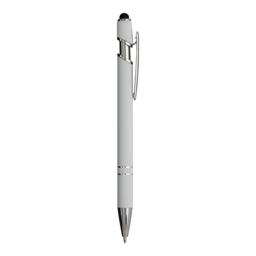 Penna a scatto in alluminio gommato con gommino per touch screen e clip in metallo Penna a scatto in alluminio gommato con gommino per touch screen e clip in metallo