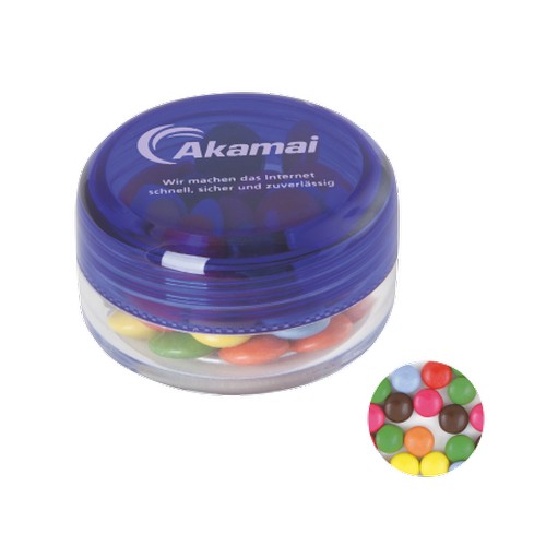 Kunststof rond potje met chococarletties Kunststof rond potje met chococarletties