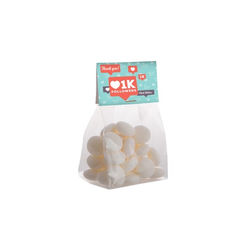Blokzakje met kopkaartje en 100 gram snoep Blokzakje met kopkaartje en 100 gram snoep