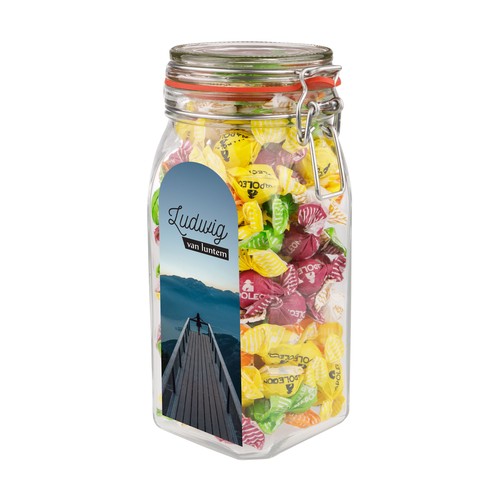 Big glass jar 1,5 liter, filled with candy