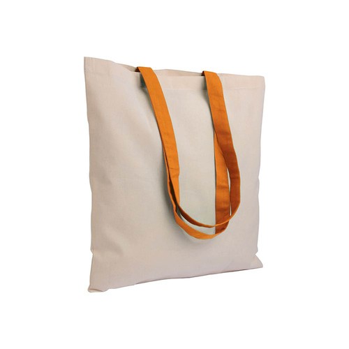 135 g/m2 natural cotton shopping bag with coloured long handles 135 g/m2 natural cotton shopping bag with coloured long handles