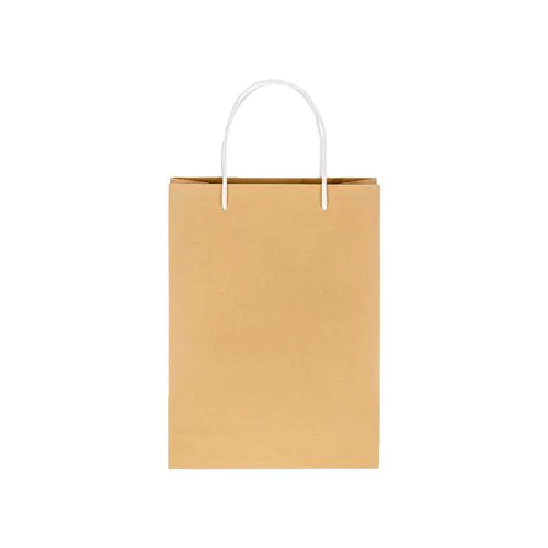 Sac en papier recyclé naturel de 150 g/m2 avec soufflet et poignées courtes colorées