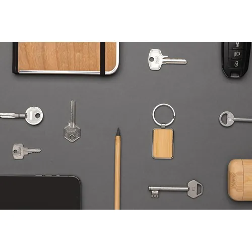 RCS recycled zinc alloy rectangle keychain with bamboo RCS recycled zinc alloy rectangle keychain with bamboo