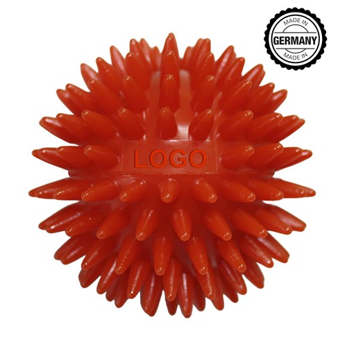 Balle de massage hérisson avec gaufrage rectangulaire (78 mm, rouge), "Made in Germany"